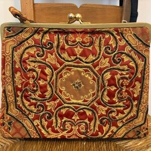 RUST AND GOLD SILK BROCADE PURSE